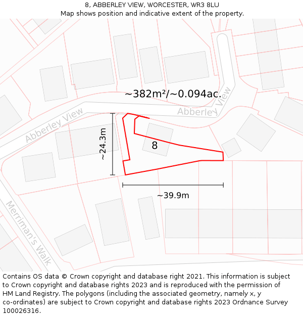 8, ABBERLEY VIEW, WORCESTER, WR3 8LU: Plot and title map