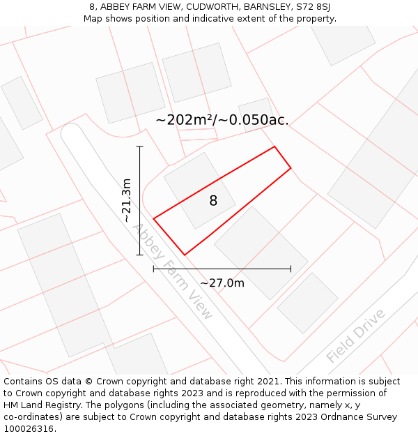 8, ABBEY FARM VIEW, CUDWORTH, BARNSLEY, S72 8SJ: Plot and title map