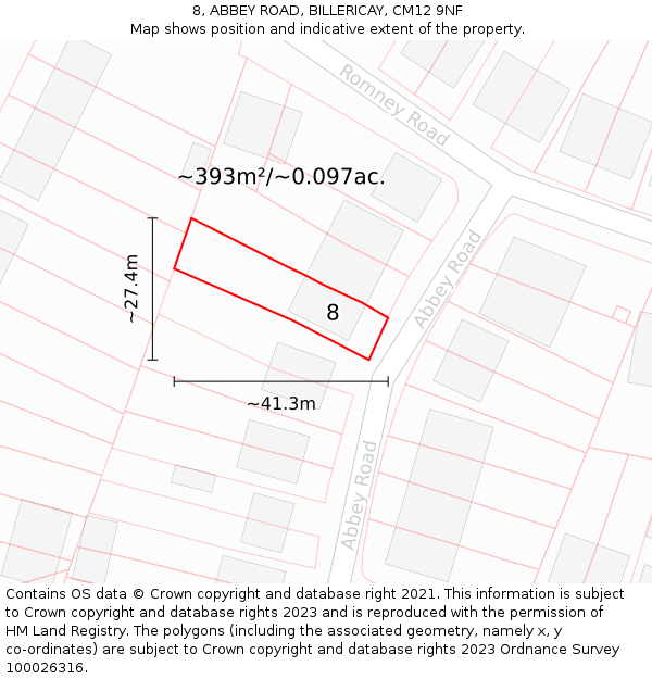 8, ABBEY ROAD, BILLERICAY, CM12 9NF: Plot and title map