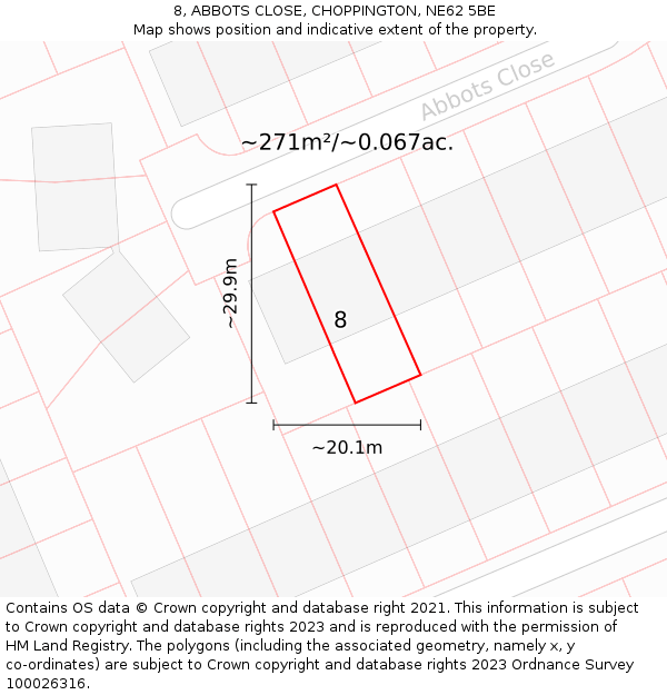 8, ABBOTS CLOSE, CHOPPINGTON, NE62 5BE: Plot and title map