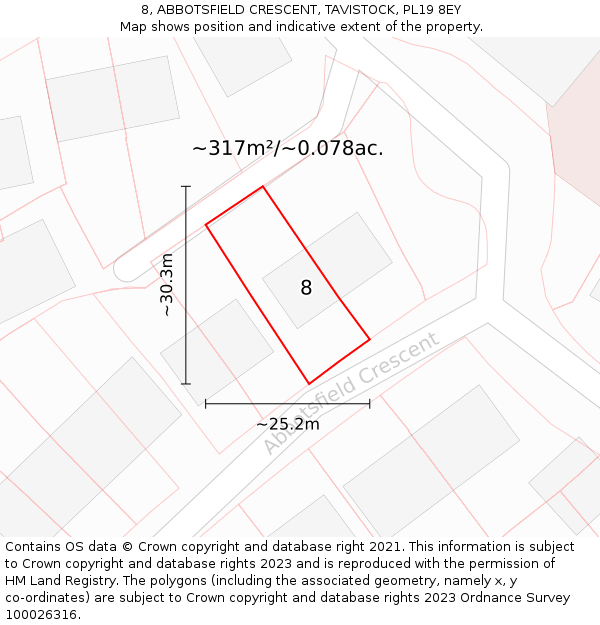 8, ABBOTSFIELD CRESCENT, TAVISTOCK, PL19 8EY: Plot and title map