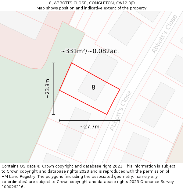 8, ABBOTTS CLOSE, CONGLETON, CW12 3JD: Plot and title map