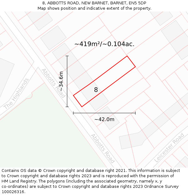8, ABBOTTS ROAD, NEW BARNET, BARNET, EN5 5DP: Plot and title map