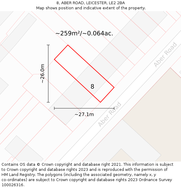 8, ABER ROAD, LEICESTER, LE2 2BA: Plot and title map