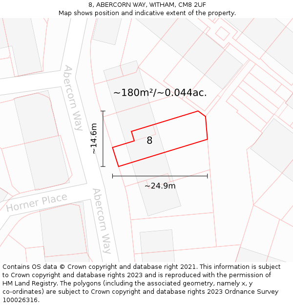 8, ABERCORN WAY, WITHAM, CM8 2UF: Plot and title map
