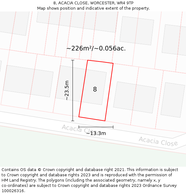 8, ACACIA CLOSE, WORCESTER, WR4 9TP: Plot and title map