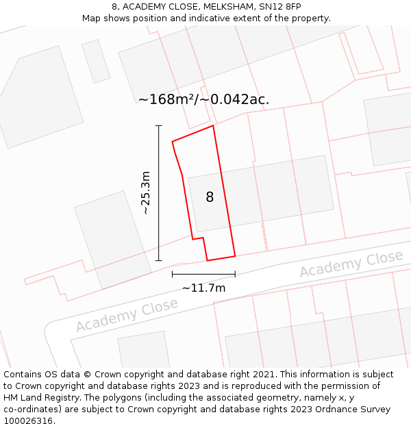8, ACADEMY CLOSE, MELKSHAM, SN12 8FP: Plot and title map