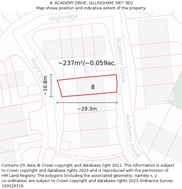 8, ACADEMY DRIVE, GILLINGHAM, ME7 3EG: Plot and title map