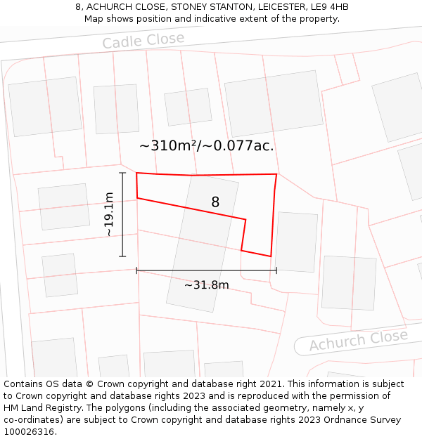 8, ACHURCH CLOSE, STONEY STANTON, LEICESTER, LE9 4HB: Plot and title map
