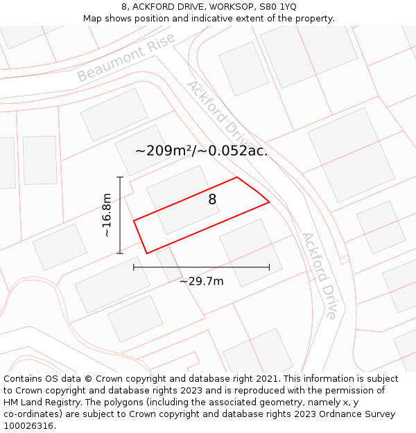8, ACKFORD DRIVE, WORKSOP, S80 1YQ: Plot and title map