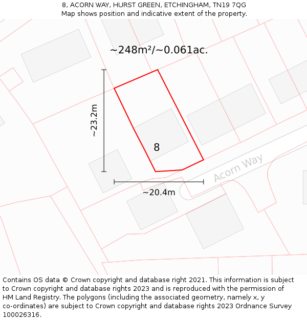 8, ACORN WAY, HURST GREEN, ETCHINGHAM, TN19 7QG: Plot and title map