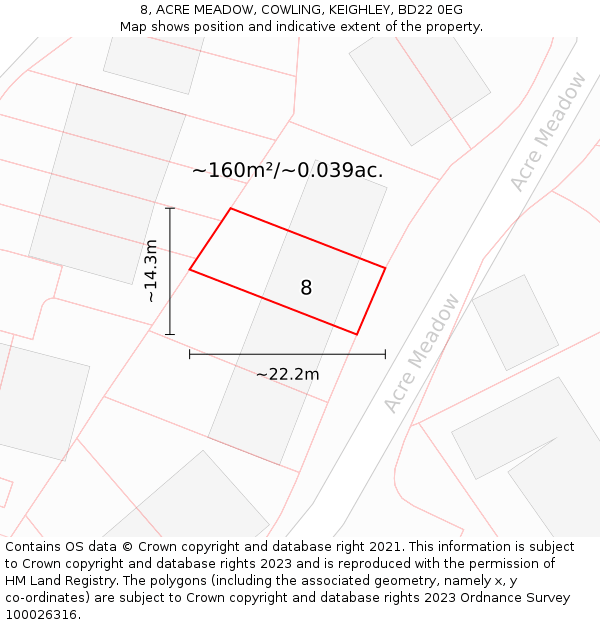 8, ACRE MEADOW, COWLING, KEIGHLEY, BD22 0EG: Plot and title map