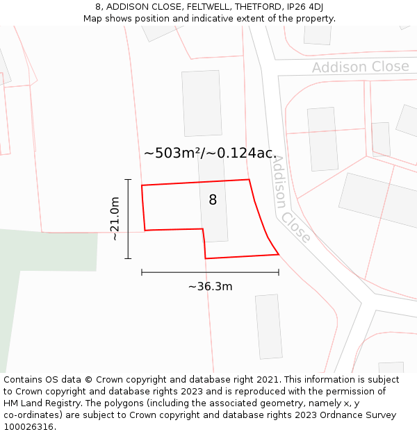 8, ADDISON CLOSE, FELTWELL, THETFORD, IP26 4DJ: Plot and title map