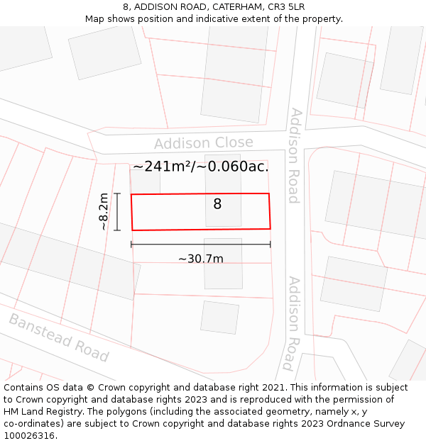 8, ADDISON ROAD, CATERHAM, CR3 5LR: Plot and title map