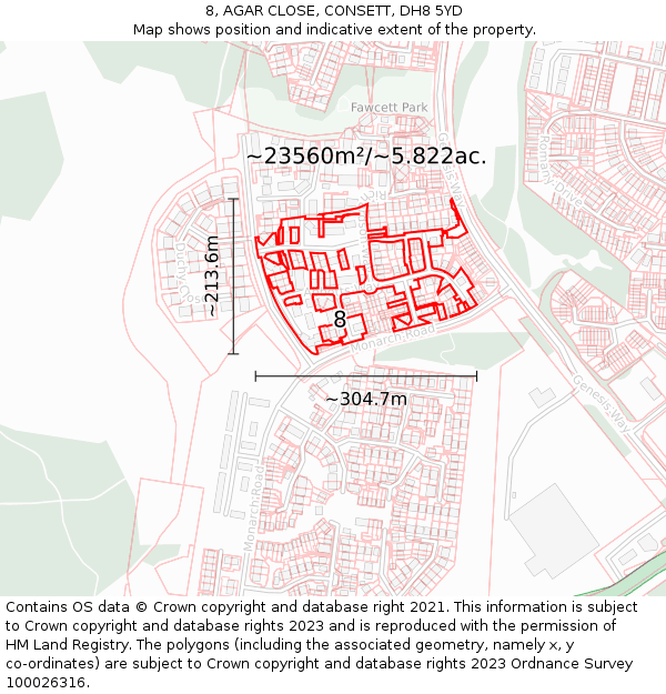 8, AGAR CLOSE, CONSETT, DH8 5YD: Plot and title map