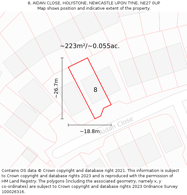 8, AIDAN CLOSE, HOLYSTONE, NEWCASTLE UPON TYNE, NE27 0UP: Plot and title map