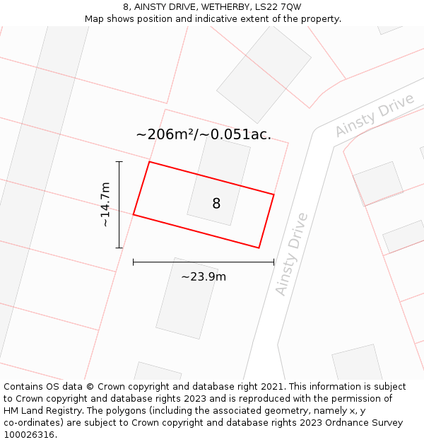 8, AINSTY DRIVE, WETHERBY, LS22 7QW: Plot and title map