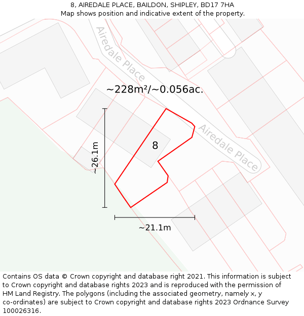 8, AIREDALE PLACE, BAILDON, SHIPLEY, BD17 7HA: Plot and title map