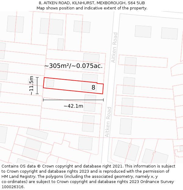 8, AITKEN ROAD, KILNHURST, MEXBOROUGH, S64 5UB: Plot and title map