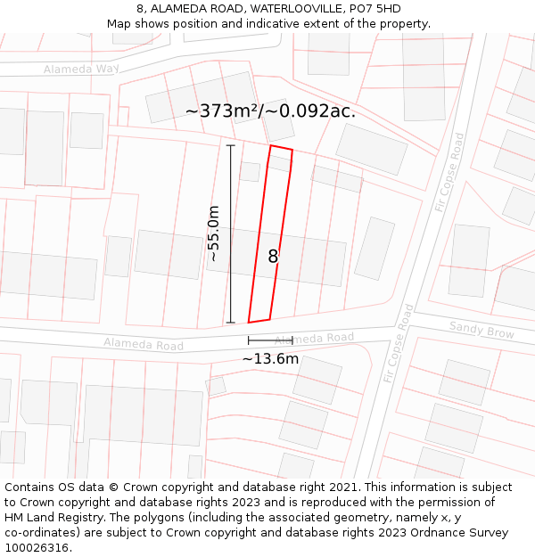 8, ALAMEDA ROAD, WATERLOOVILLE, PO7 5HD: Plot and title map