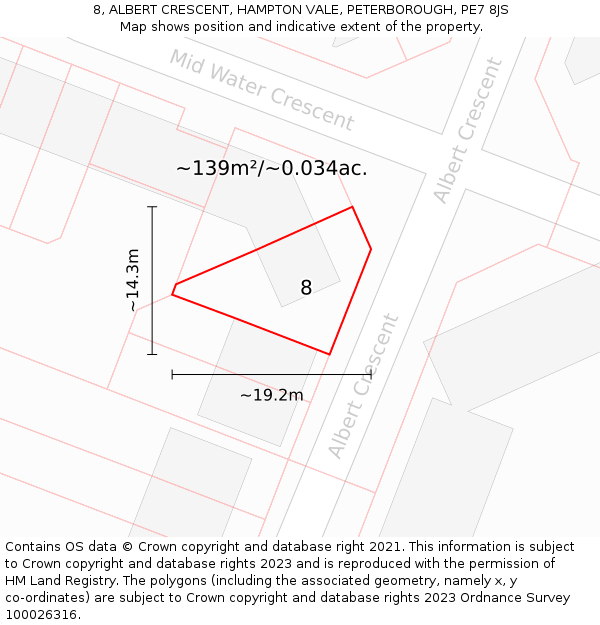 8, ALBERT CRESCENT, HAMPTON VALE, PETERBOROUGH, PE7 8JS: Plot and title map