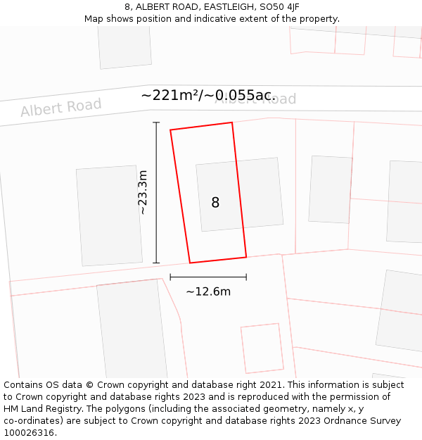 8, ALBERT ROAD, EASTLEIGH, SO50 4JF: Plot and title map