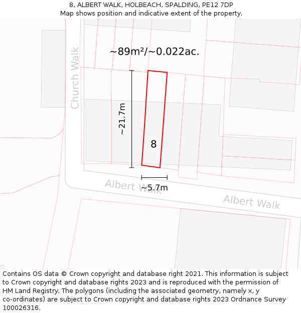 8, ALBERT WALK, HOLBEACH, SPALDING, PE12 7DP: Plot and title map