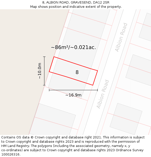 8, ALBION ROAD, GRAVESEND, DA12 2SR: Plot and title map