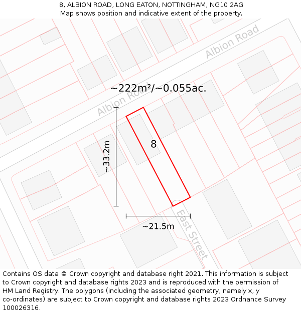 8, ALBION ROAD, LONG EATON, NOTTINGHAM, NG10 2AG: Plot and title map