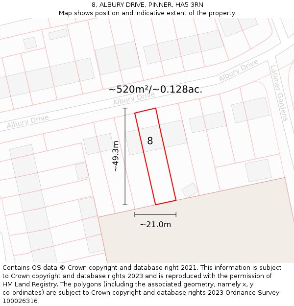 8, ALBURY DRIVE, PINNER, HA5 3RN: Plot and title map