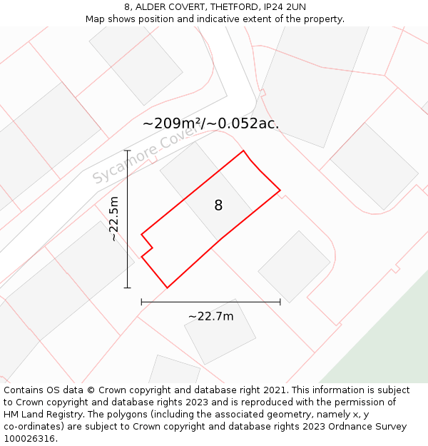 8, ALDER COVERT, THETFORD, IP24 2UN: Plot and title map