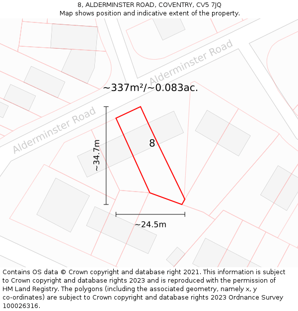 8, ALDERMINSTER ROAD, COVENTRY, CV5 7JQ: Plot and title map