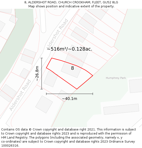 8, ALDERSHOT ROAD, CHURCH CROOKHAM, FLEET, GU52 8LG: Plot and title map