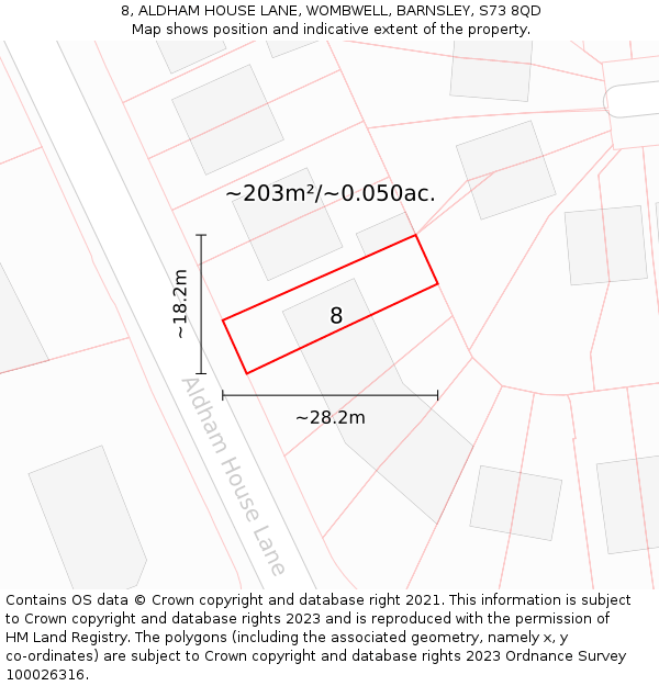 8, ALDHAM HOUSE LANE, WOMBWELL, BARNSLEY, S73 8QD: Plot and title map