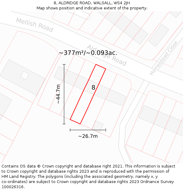 8, ALDRIDGE ROAD, WALSALL, WS4 2JH: Plot and title map