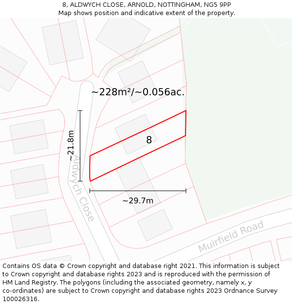 8, ALDWYCH CLOSE, ARNOLD, NOTTINGHAM, NG5 9PP: Plot and title map
