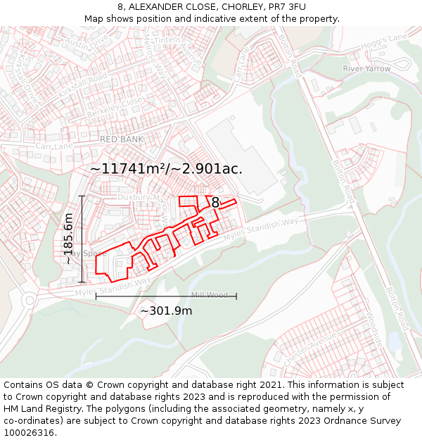 8, ALEXANDER CLOSE, CHORLEY, PR7 3FU: Plot and title map