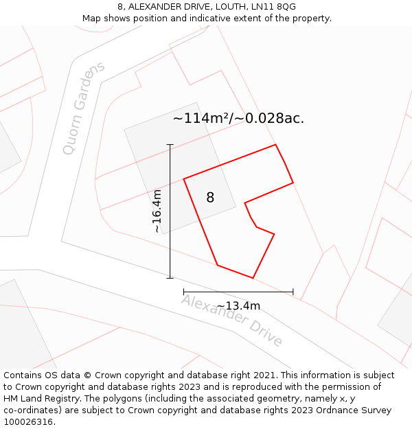 8, ALEXANDER DRIVE, LOUTH, LN11 8QG: Plot and title map