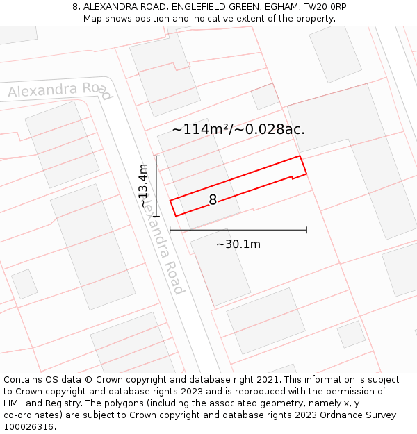 8, ALEXANDRA ROAD, ENGLEFIELD GREEN, EGHAM, TW20 0RP: Plot and title map