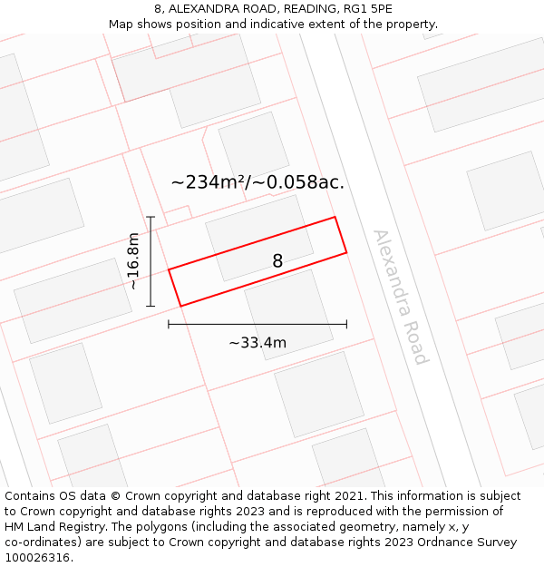 8, ALEXANDRA ROAD, READING, RG1 5PE: Plot and title map