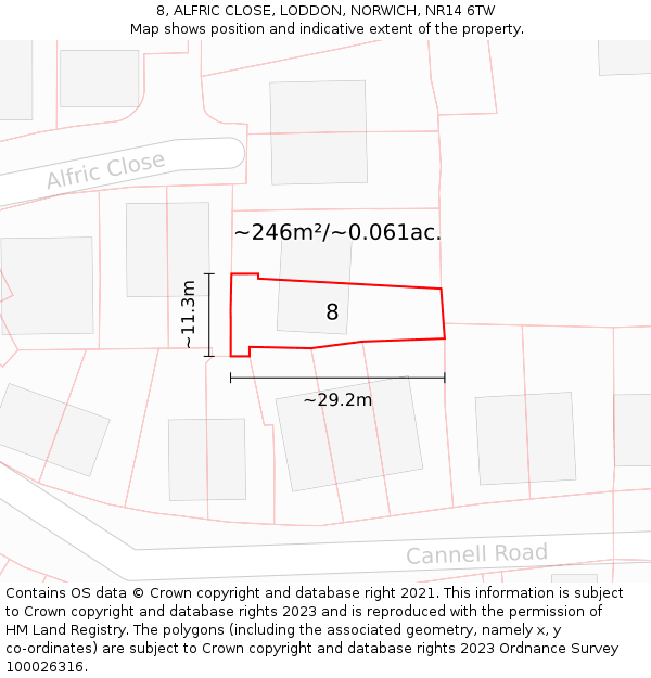 8, ALFRIC CLOSE, LODDON, NORWICH, NR14 6TW: Plot and title map