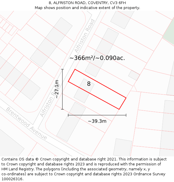 8, ALFRISTON ROAD, COVENTRY, CV3 6FH: Plot and title map