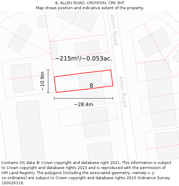 8, ALLEN ROAD, CROYDON, CR0 3NT: Plot and title map