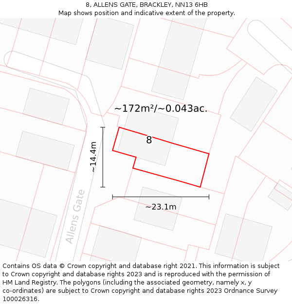 8, ALLENS GATE, BRACKLEY, NN13 6HB: Plot and title map