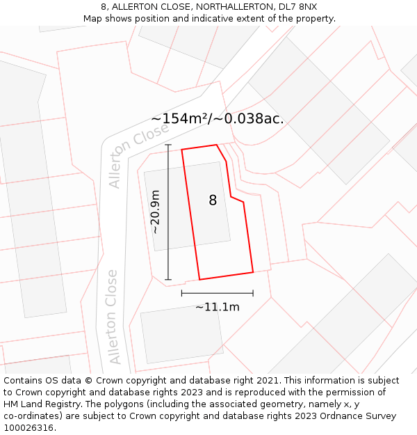 8, ALLERTON CLOSE, NORTHALLERTON, DL7 8NX: Plot and title map