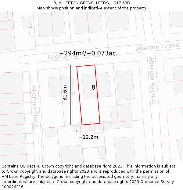 8, ALLERTON GROVE, LEEDS, LS17 6RD: Plot and title map