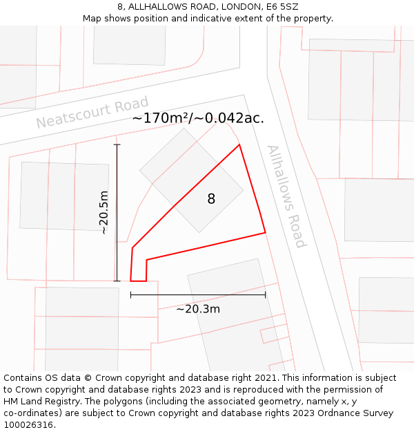 8, ALLHALLOWS ROAD, LONDON, E6 5SZ: Plot and title map