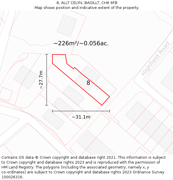 8, ALLT CELYN, BAGILLT, CH6 6FB: Plot and title map