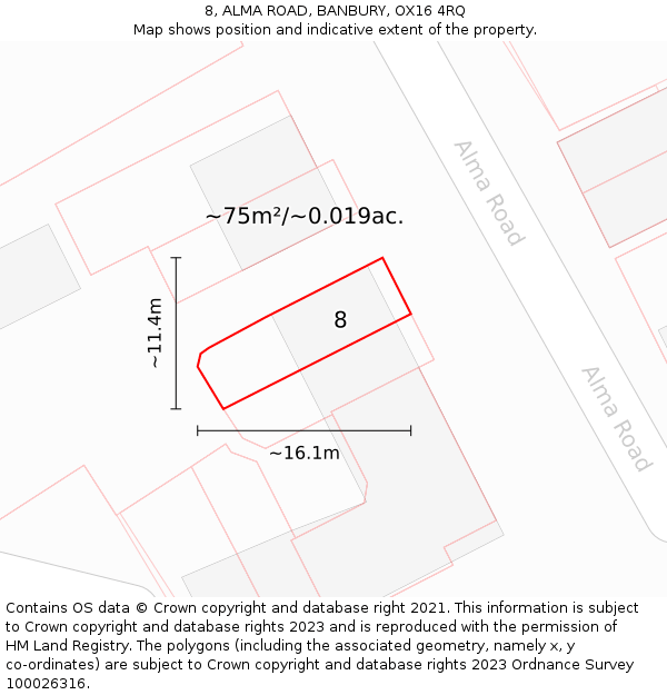 8, ALMA ROAD, BANBURY, OX16 4RQ: Plot and title map