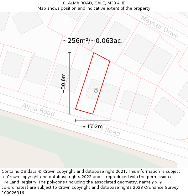 8, ALMA ROAD, SALE, M33 4HB: Plot and title map